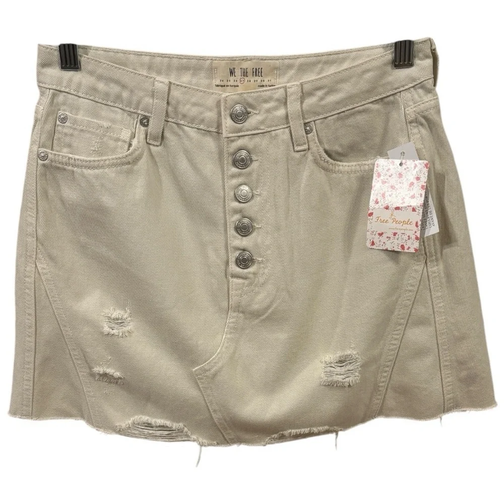 NWT Free People Distressed A-Line Denim Button Up Skirt Woman’s Sz 27